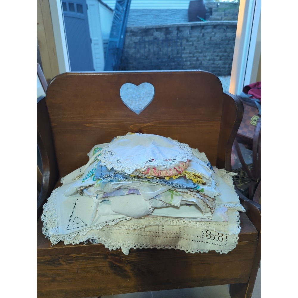 53 Piece Lot of Vintage Doilies Handkerchiefs Pillow Cases and Misc.